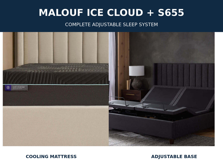 Malouf Ice Cloud mattress and S655 adjustable base bundle — online only with free nationwide delivery