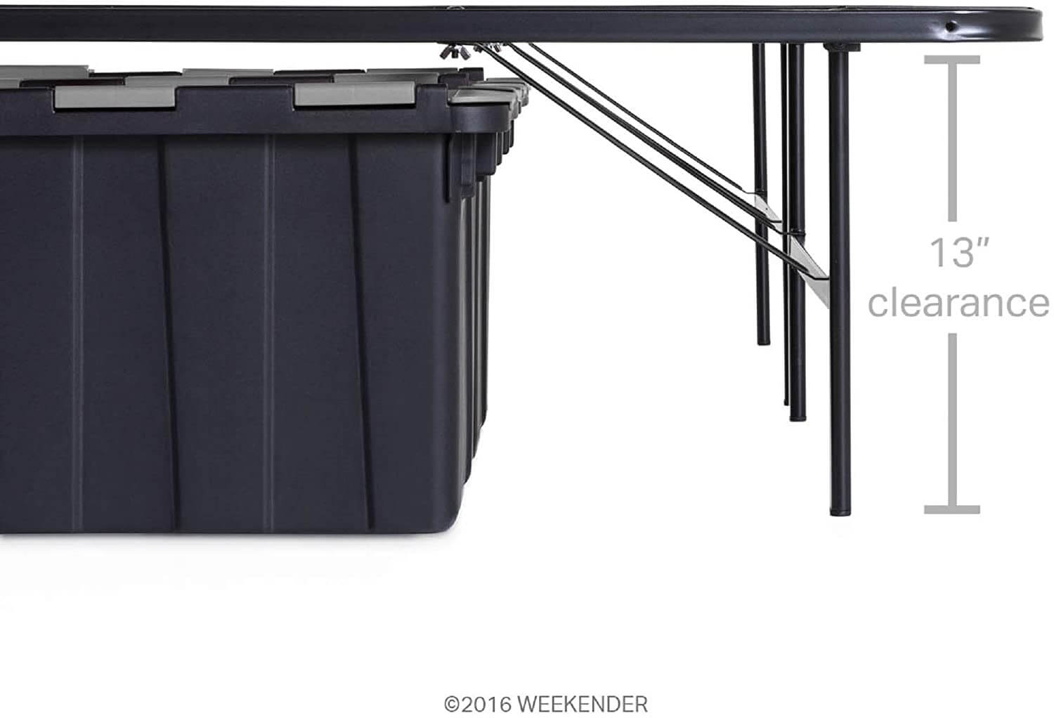 Platform style folding bed frame replaces box spring and provides quiet, sturdy support. Frame offers 13 inches of clearance for extra storage space under the bed.Assembles in minutes with no to